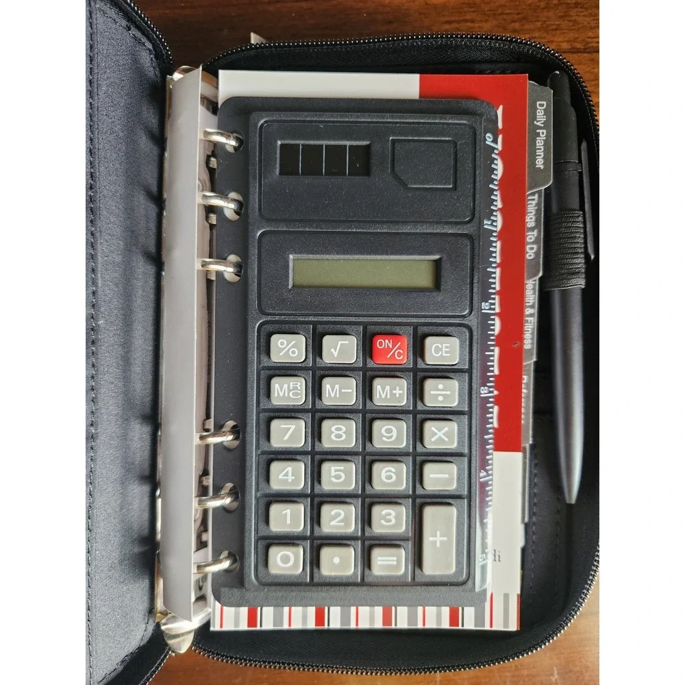 NWT Mundi Mundex Planner Organizer Black Faux Pebble Leather Agenda, Calculator,